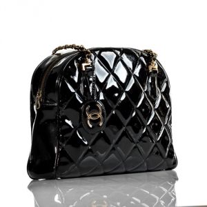 Chanel Vintage black patent leather shoulder tote bag